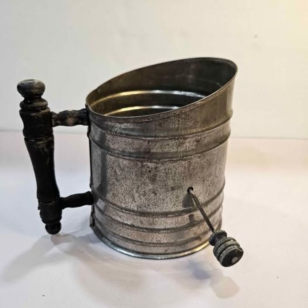 Vintage Metal Flour Sifter with Wooden Handle